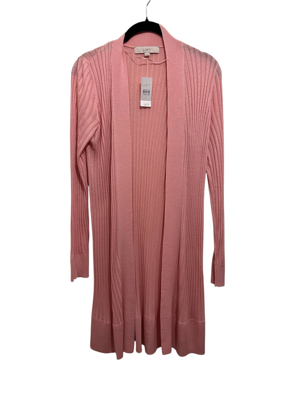 LOFT Long Ribbed Open-Front Cardigan - Pink